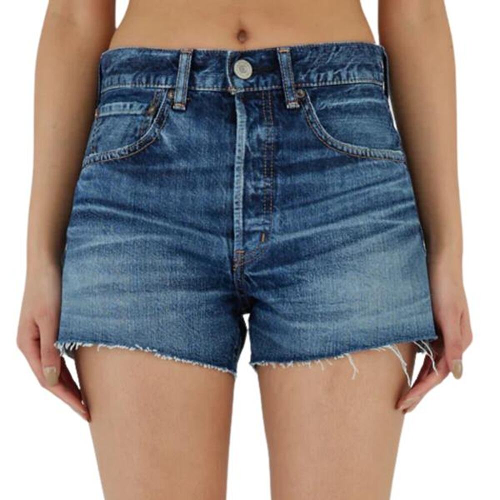 MOUSSY Vintage Ford Shorts Fray Hem 27 Dark Blue Button Fly High Rise US 4 Small